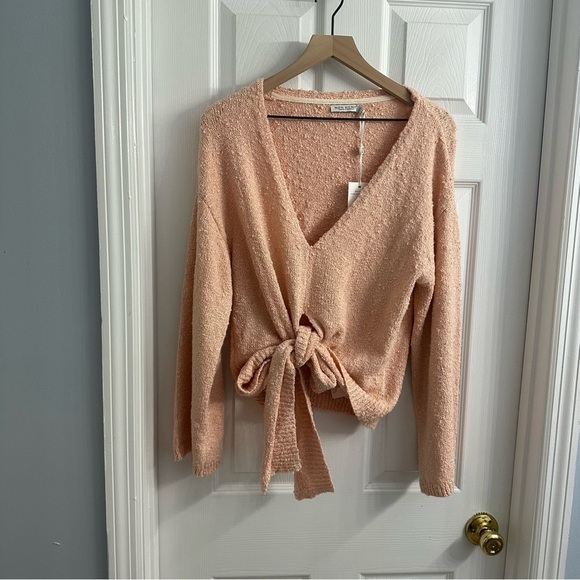Mon Renn Sweater Knit Pink Flare Sleeve Tie Front Balletcore Size Small New - Picture 3 of 8